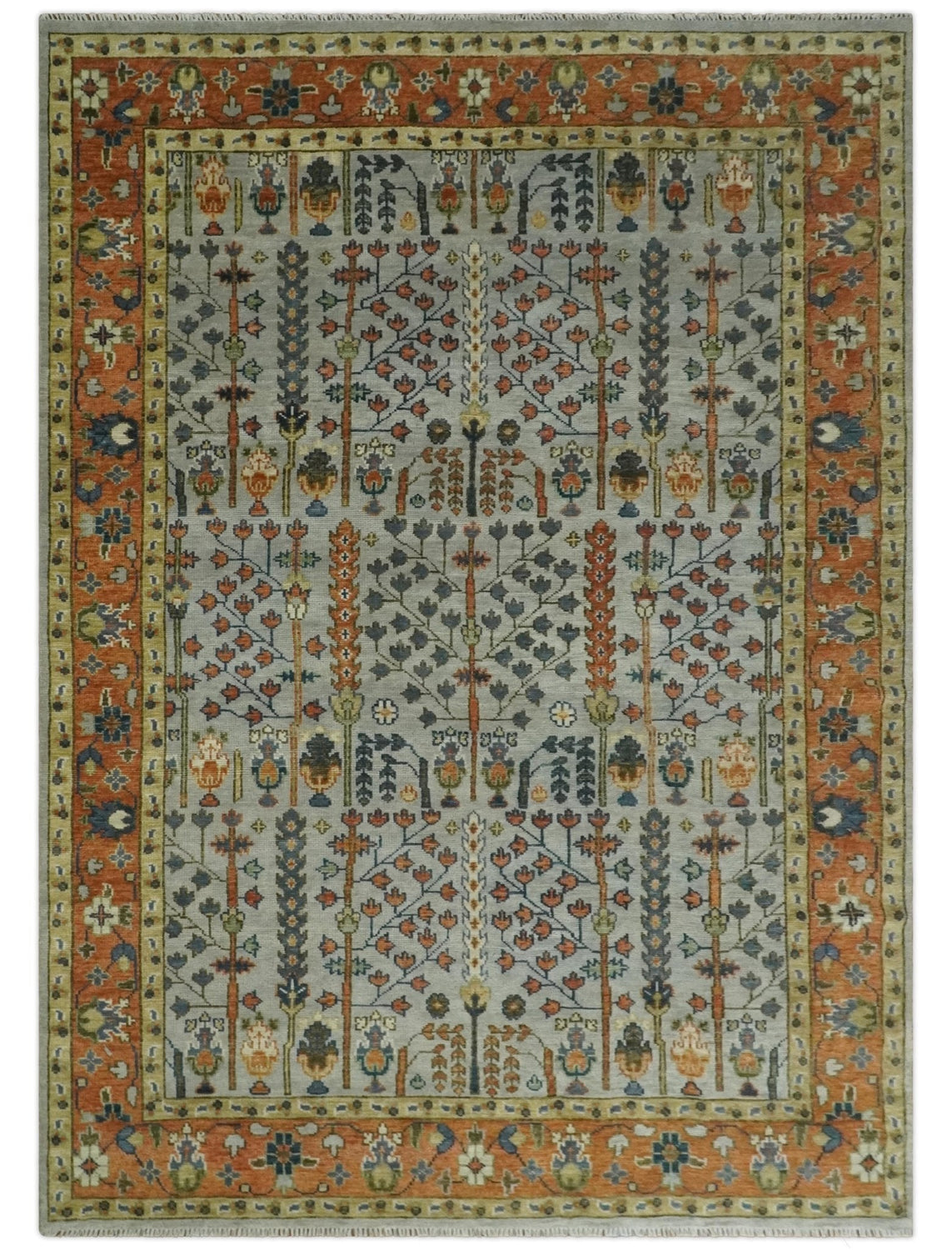 Hand Knotted Rust and Blue Traditional Turkish Vintage Multi Size Wool Rug