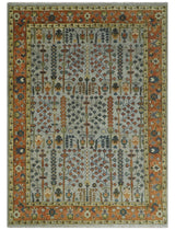 Hand Knotted Rust and Blue Traditional Turkish Vintage Multi Size Wool Rug