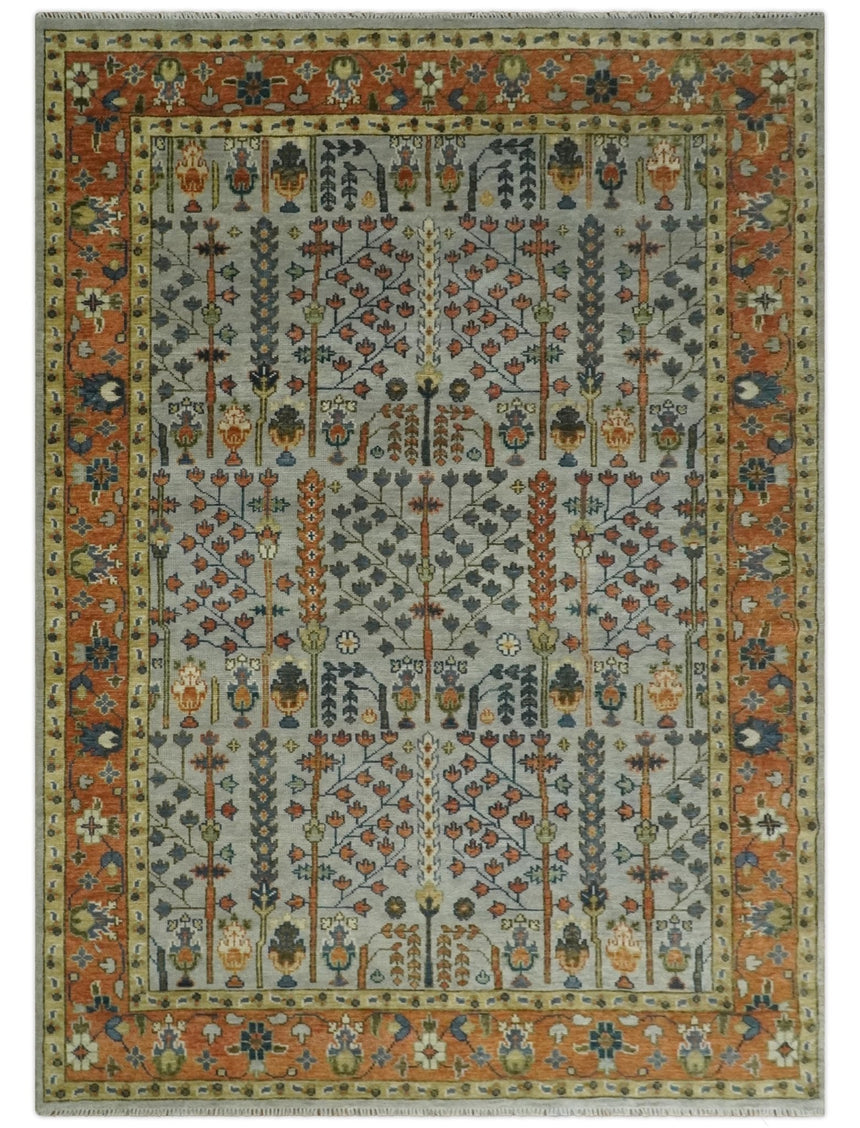 Hand Knotted Rust and Blue Traditional Turkish Vintage Multi Size Wool Rug