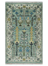Hand Knotted Traditional Blue and Ivory Antique Oushak Custom Made Wool Area Rug