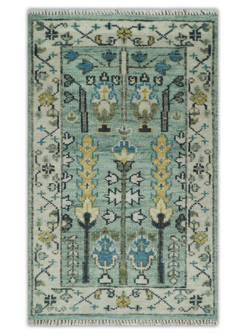 Hand Knotted Traditional Blue and Ivory Antique Oushak Custom Made Wool Area Rug