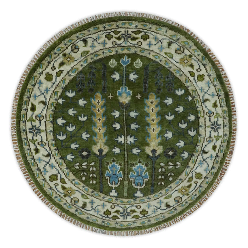 Hand Knotted Royal Green and Ivory Traditional Turkish Style Tree Of Life Multi Size Wool Area Rug