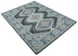 Custom Made Ivory, Charcoal, Silver and Blue Traditional Hand knotted wool Area Rug
