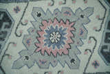 Custom Made Ivory, Charcoal, Silver and Blue Traditional Hand knotted wool Area Rug