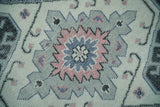 Custom Made Ivory, Charcoal, Silver and Blue Traditional Hand knotted wool Area Rug