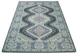 Custom Made Ivory, Charcoal, Silver and Blue Traditional Hand knotted wool Area Rug