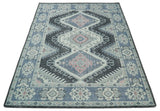 Custom Made Ivory, Charcoal, Silver and Blue Traditional Hand knotted wool Area Rug