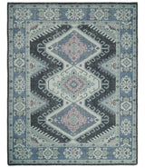 Custom Made Ivory, Charcoal, Silver and Blue Traditional Hand knotted wool Area Rug