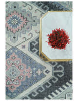 Custom Made Ivory, Charcoal, Silver and Blue Traditional Hand knotted wool Area Rug