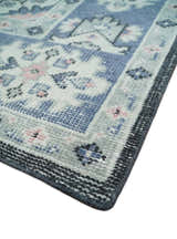 Custom Made Ivory, Charcoal, Silver and Blue Traditional Hand knotted wool Area Rug