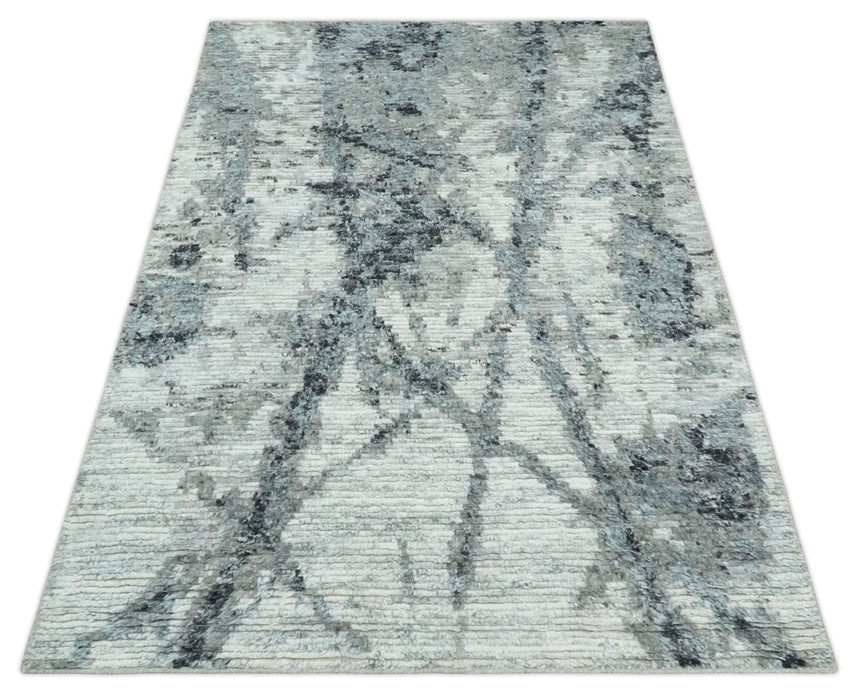 Hand Knotted Ivory, Black and Charcoal Modern Abstract Made with Blended Wool Multi Size Rug