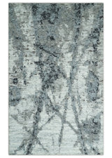 Hand Knotted Ivory, Black and Charcoal Modern Abstract Made with Blended Wool Multi Size Rug