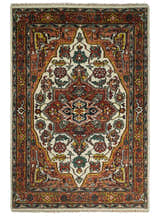 Ivory and Rust Traditional Heriz Medallion Hand Knotted Multi Size wool Area Rug
