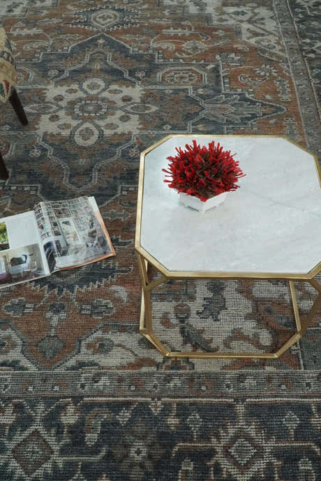 Antique look Vintage Style Distressed finished Brown, Ivory and Charcoal Hand Knotted Traditional Heriz serapi multi Size wool Area Rug