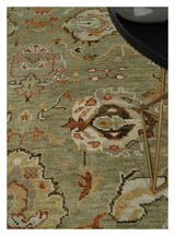 Hand Knotted Antique Olive and Ivory Traditional Persian Vintage Oushak Wool Rug | TRDCP707