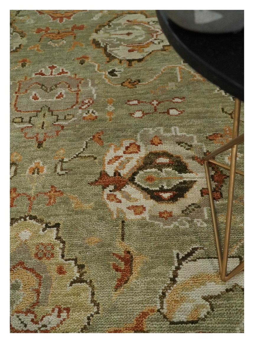 Hand Knotted Antique Olive and Ivory Traditional Persian Vintage Oushak Wool Rug | TRDCP707