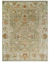 Hand Knotted Antique Olive and Ivory Traditional Persian Vintage Oushak Wool Rug | TRDCP707