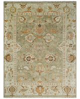 Hand Knotted Antique Olive and Ivory Traditional Persian Vintage Oushak Wool Rug | TRDCP707