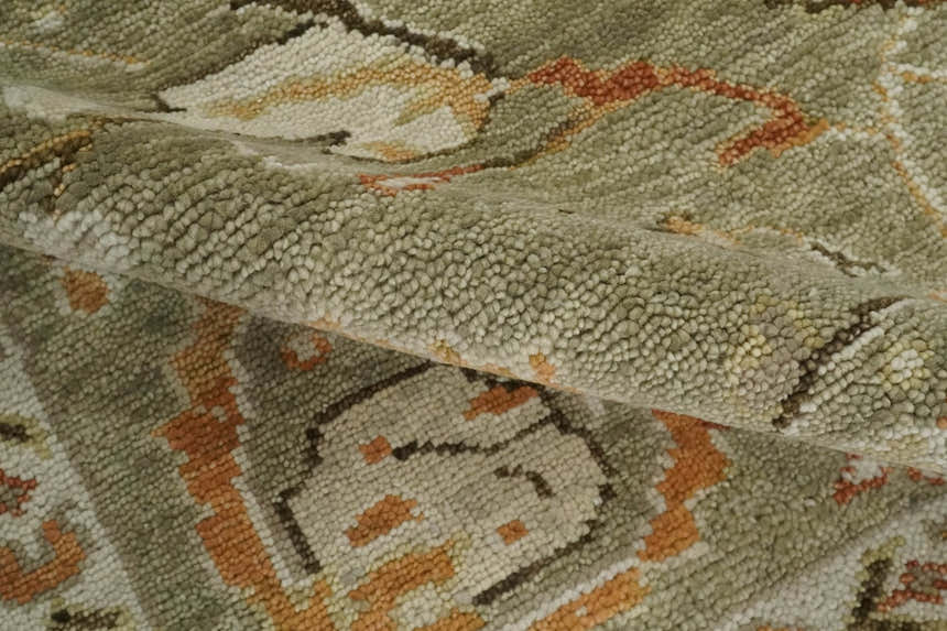 Hand Knotted Antique Olive and Ivory Traditional Persian Vintage Oushak Wool Rug | TRDCP707