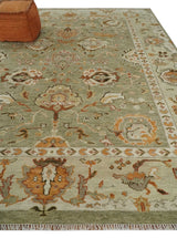 Hand Knotted Antique Olive and Ivory Traditional Persian Vintage Oushak Wool Rug | TRDCP707