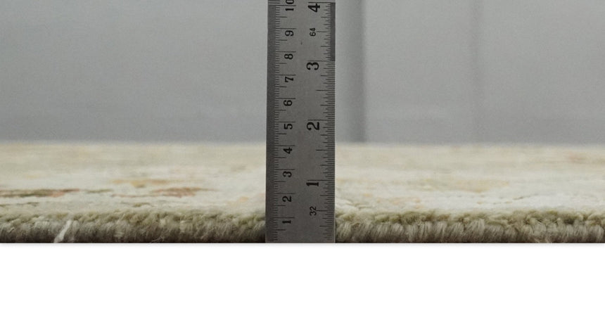 Hand Knotted Antique Olive and Ivory Traditional Persian Vintage Oushak Wool Rug | TRDCP707