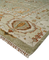 Hand Knotted Antique Olive and Ivory Traditional Persian Vintage Oushak Wool Rug | TRDCP707