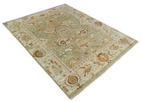 Hand Knotted Antique Olive and Ivory Traditional Persian Vintage Oushak Wool Rug | TRDCP707
