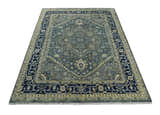 Custom Made Hand Knotted Antique Moss Gray Beige and Blue Traditional Heriz Serapi Wool Area Rug