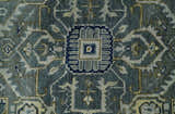 Custom Made Hand Knotted Antique Moss Gray Beige and Blue Traditional Heriz Serapi Wool Area Rug