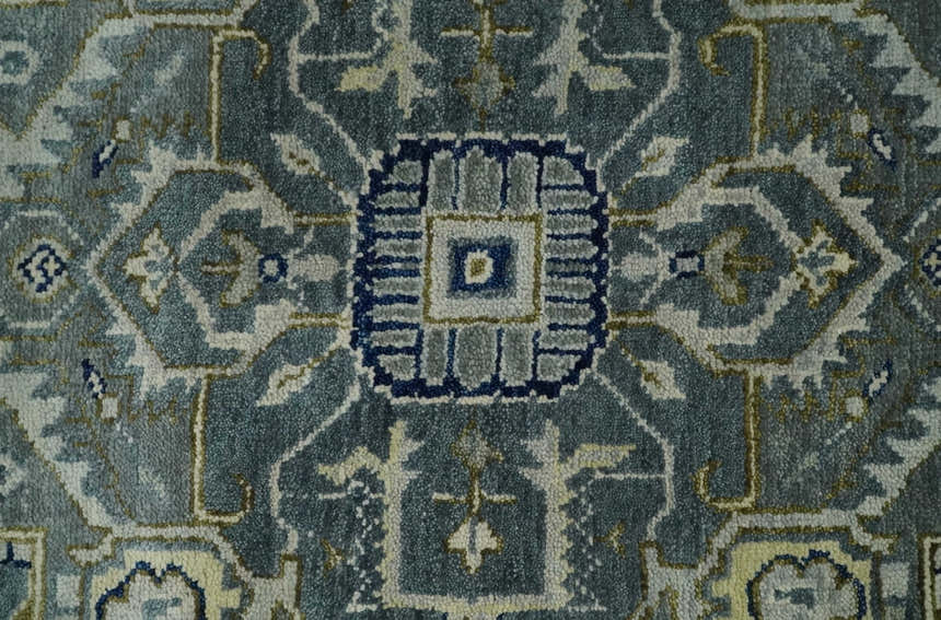 Custom Made Hand Knotted Antique Moss Gray Beige and Blue Traditional Heriz Serapi Wool Area Rug