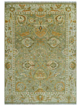 Hand Knotted Antique Olive and Ivory Traditional Persian Vintage Oushak Wool Rug | TRDCP707