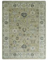 Hand Knotted Antique Oushak Olive and Beige Traditional Oushak Multi Size Wool Area Rug