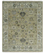 Hand Knotted Antique Oushak Olive and Beige Traditional Oushak Multi Size Wool Area Rug
