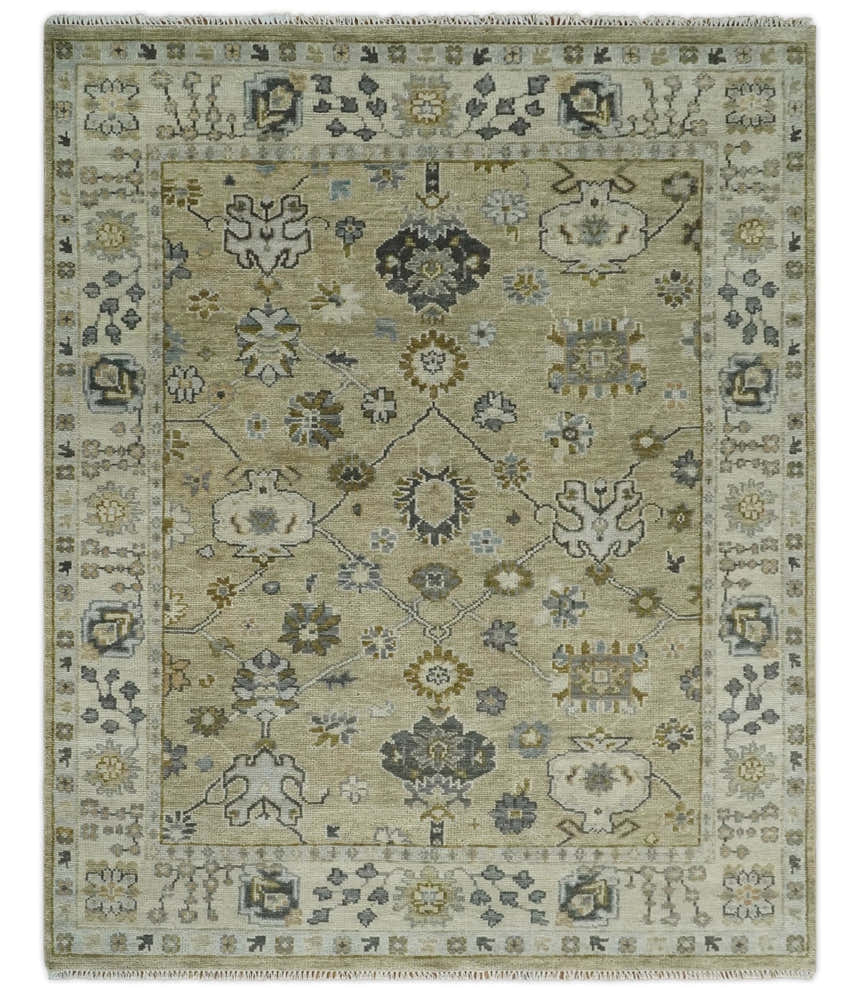 Hand Knotted Antique Oushak Olive and Beige Traditional Oushak Multi Size Wool Area Rug