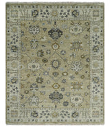 Hand Knotted Antique Oushak Olive and Beige Traditional Oushak Multi Size Wool Area Rug