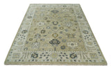 Hand Knotted Antique Oushak Olive and Beige Traditional Oushak Multi Size Wool Area Rug