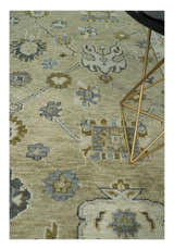 Hand Knotted Antique Oushak Olive and Beige Traditional Oushak Multi Size Wool Area Rug