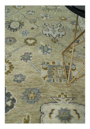 Hand Knotted Antique Oushak Olive and Beige Traditional Oushak Multi Size Wool Area Rug