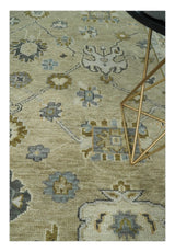 Hand Knotted Antique Oushak Olive and Beige Traditional Oushak Multi Size Wool Area Rug