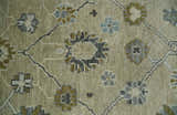 Hand Knotted Antique Oushak Olive and Beige Traditional Oushak Multi Size Wool Area Rug