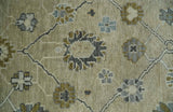 Hand Knotted Antique Oushak Olive and Beige Traditional Oushak Multi Size Wool Area Rug