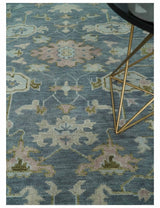 Custom Made Hand Knotted Gray, Blue and Beige Traditional Oushak Wool Area Rug