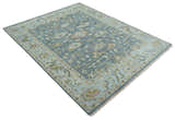 Custom Made Hand Knotted Gray, Blue and Beige Traditional Oushak Wool Area Rug