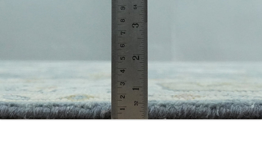 Custom Made Hand Knotted Gray, Blue and Beige Traditional Oushak Wool Area Rug