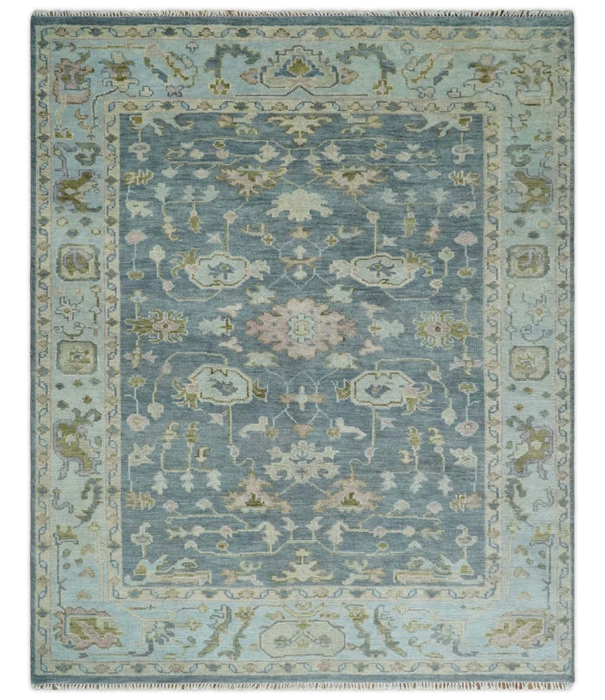Custom Made Hand Knotted Gray, Blue and Beige Traditional Oushak Wool Area Rug