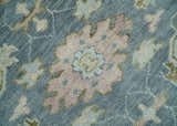 Custom Made Hand Knotted Gray, Blue and Beige Traditional Oushak Wool Area Rug