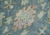 Custom Made Hand Knotted Gray, Blue and Beige Traditional Oushak Wool Area Rug