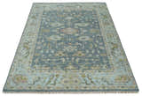 Custom Made Hand Knotted Gray, Blue and Beige Traditional Oushak Wool Area Rug
