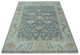 Custom Made Hand Knotted Gray, Blue and Beige Traditional Oushak Wool Area Rug