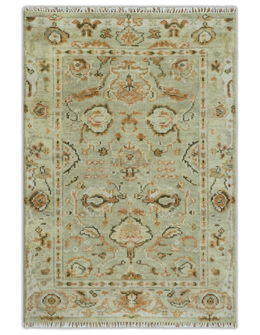 Hand Knotted Antique Peach and Beige Traditional Oushak Custom Made Wool Area Rug